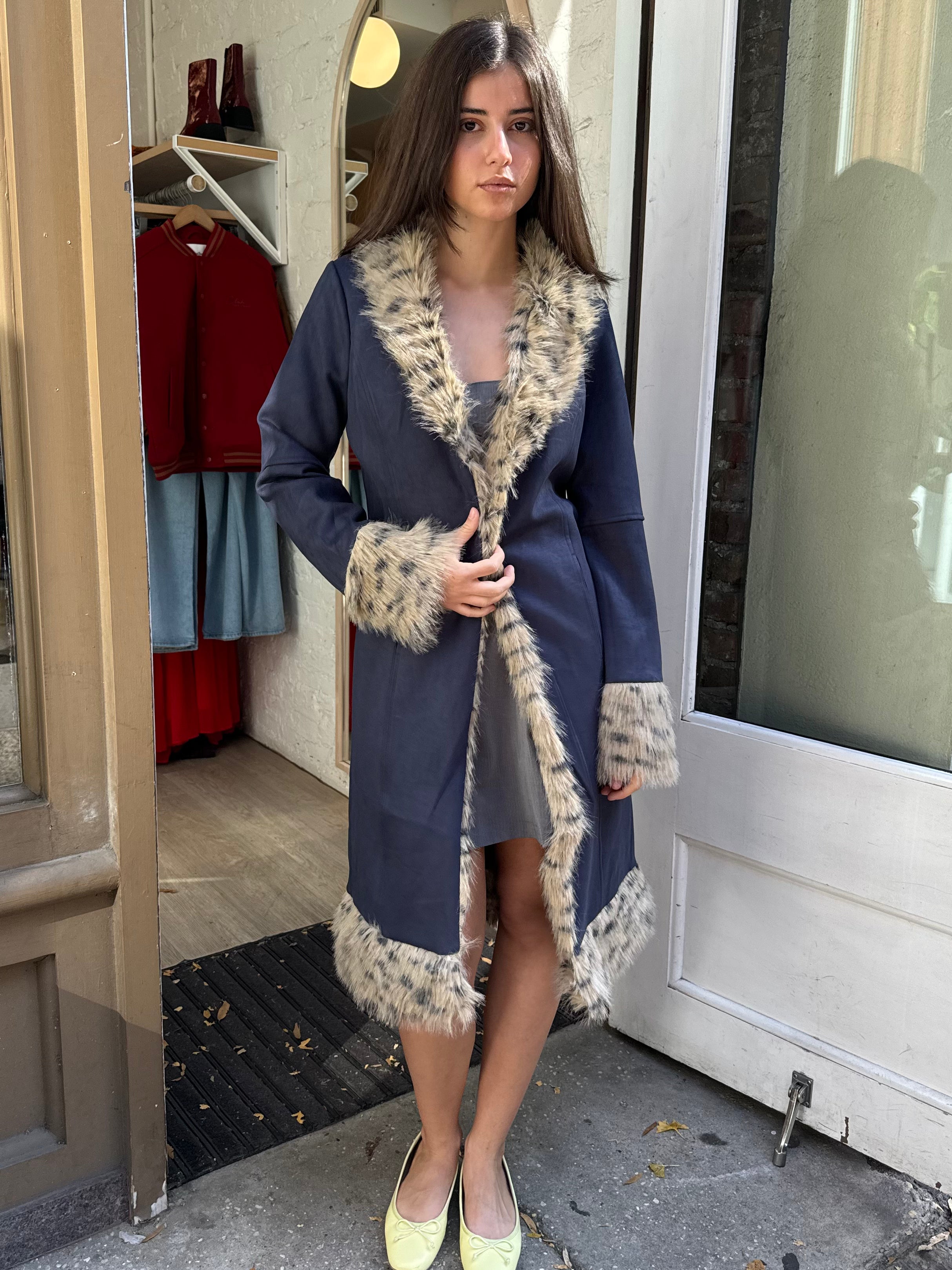 Louise Coat in Cheetah Fur Trim