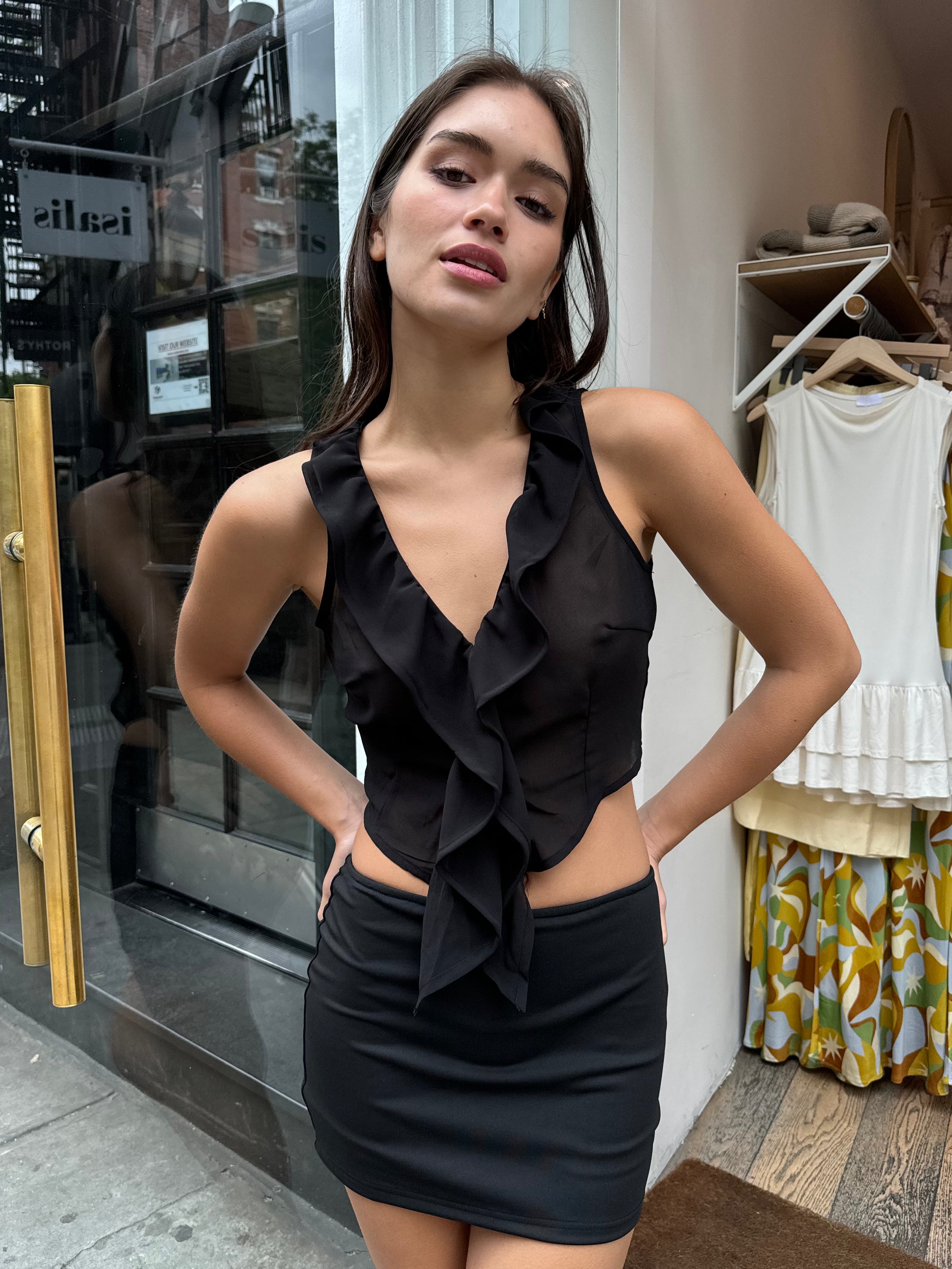 Ramos Ruffle Top in Black