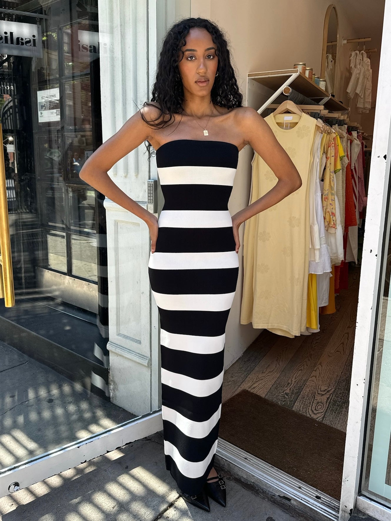 Lehua Knit Dress in Black and White Stripe