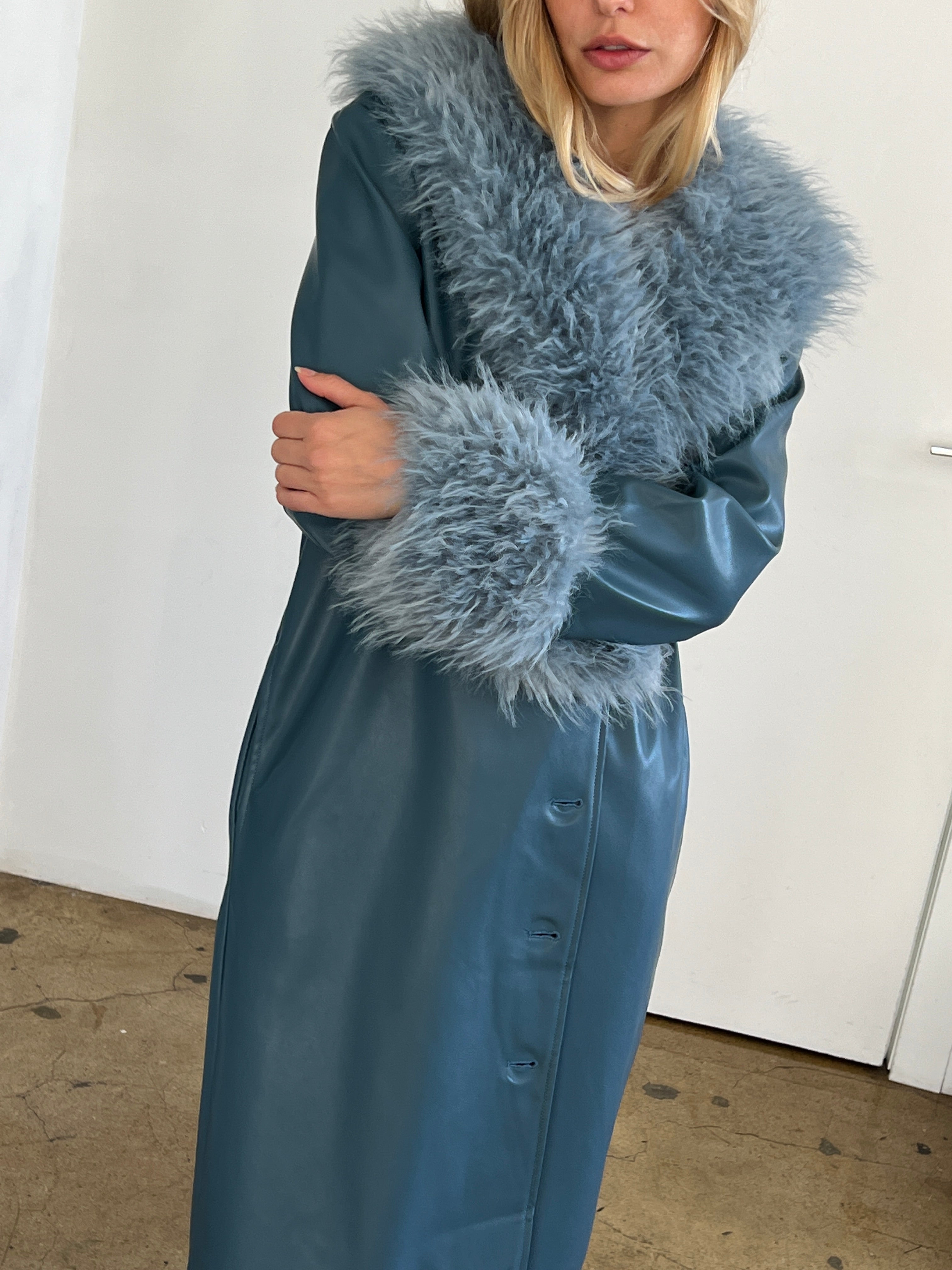 Jones Faux Fur Coat in Blue