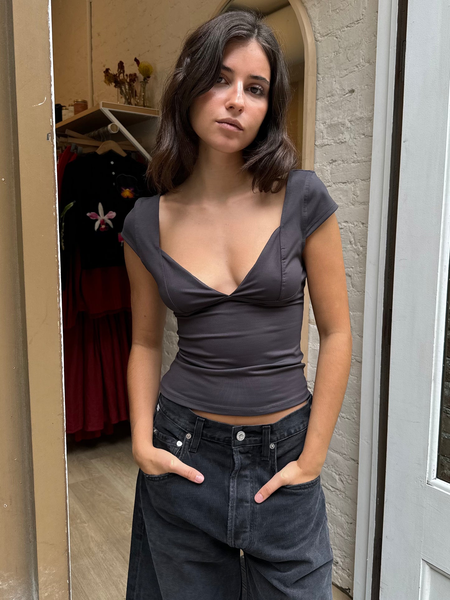 Octavia Sweetheart Cami in Charcoal