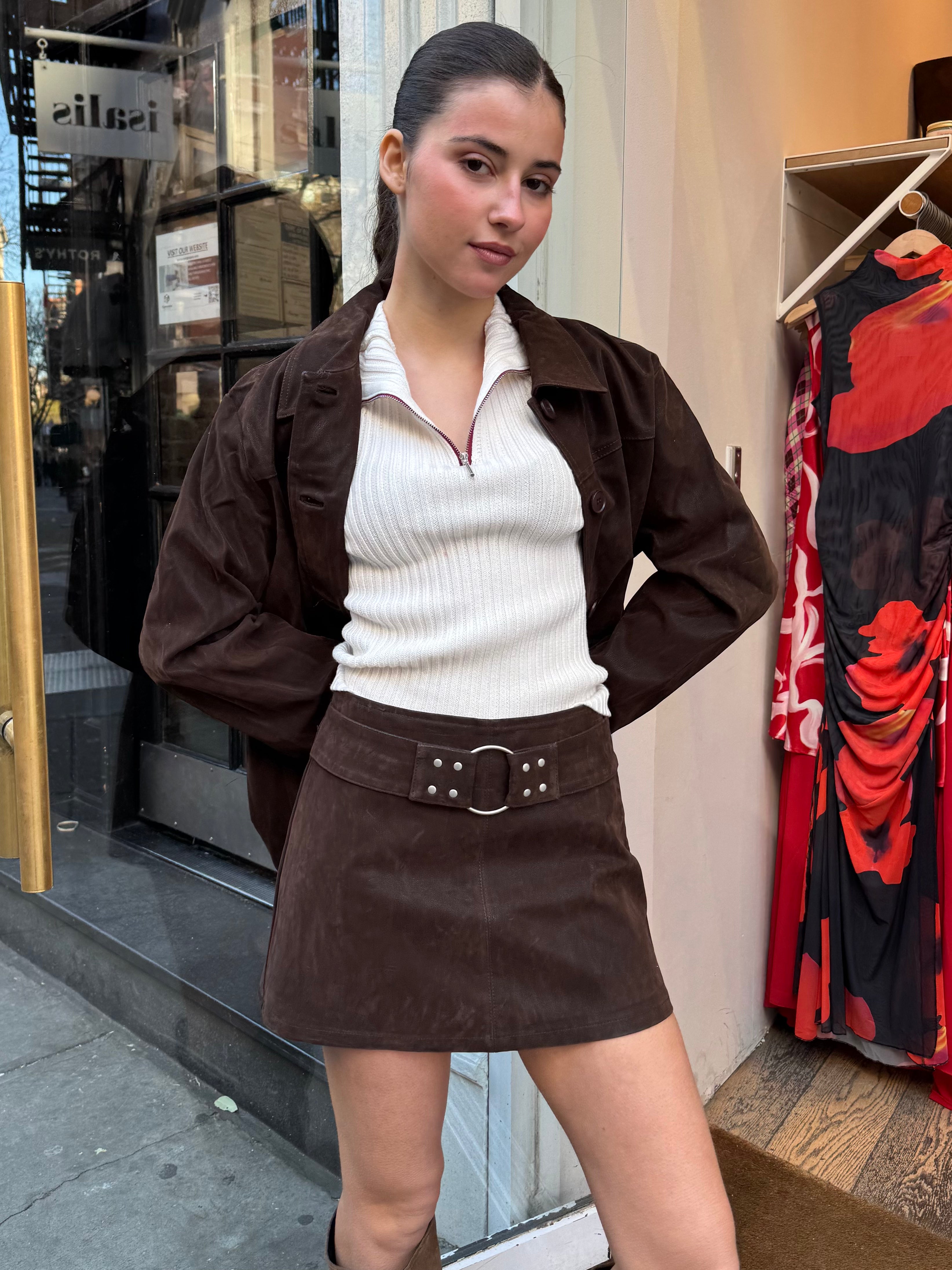 Mira Belted Mini Skort in Brown