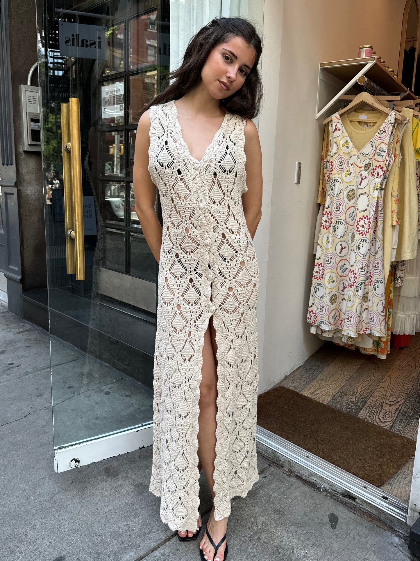 Benny Crochet Maxi Vest in Bone