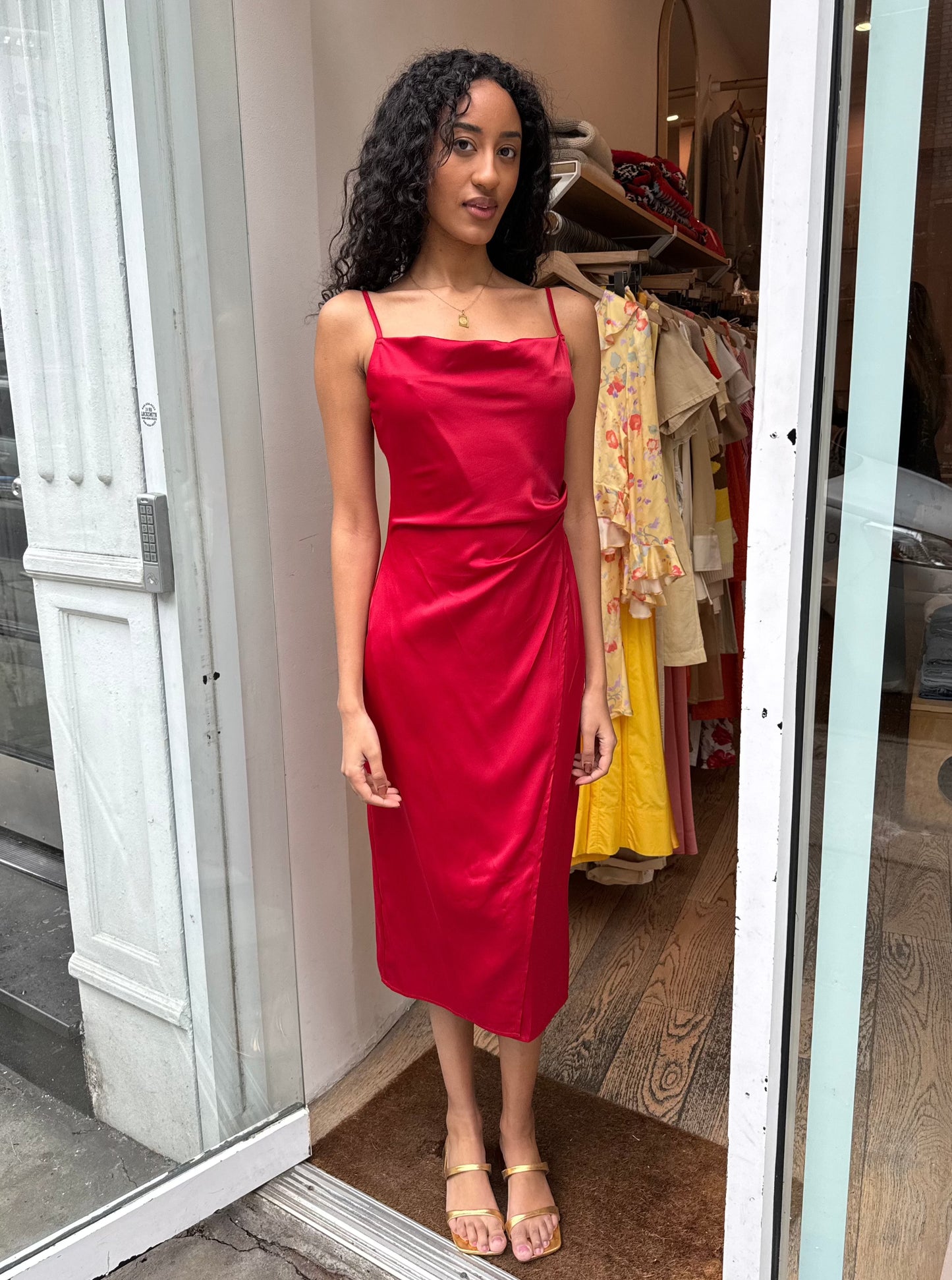 Sofia Silky Dress in Ruby Red