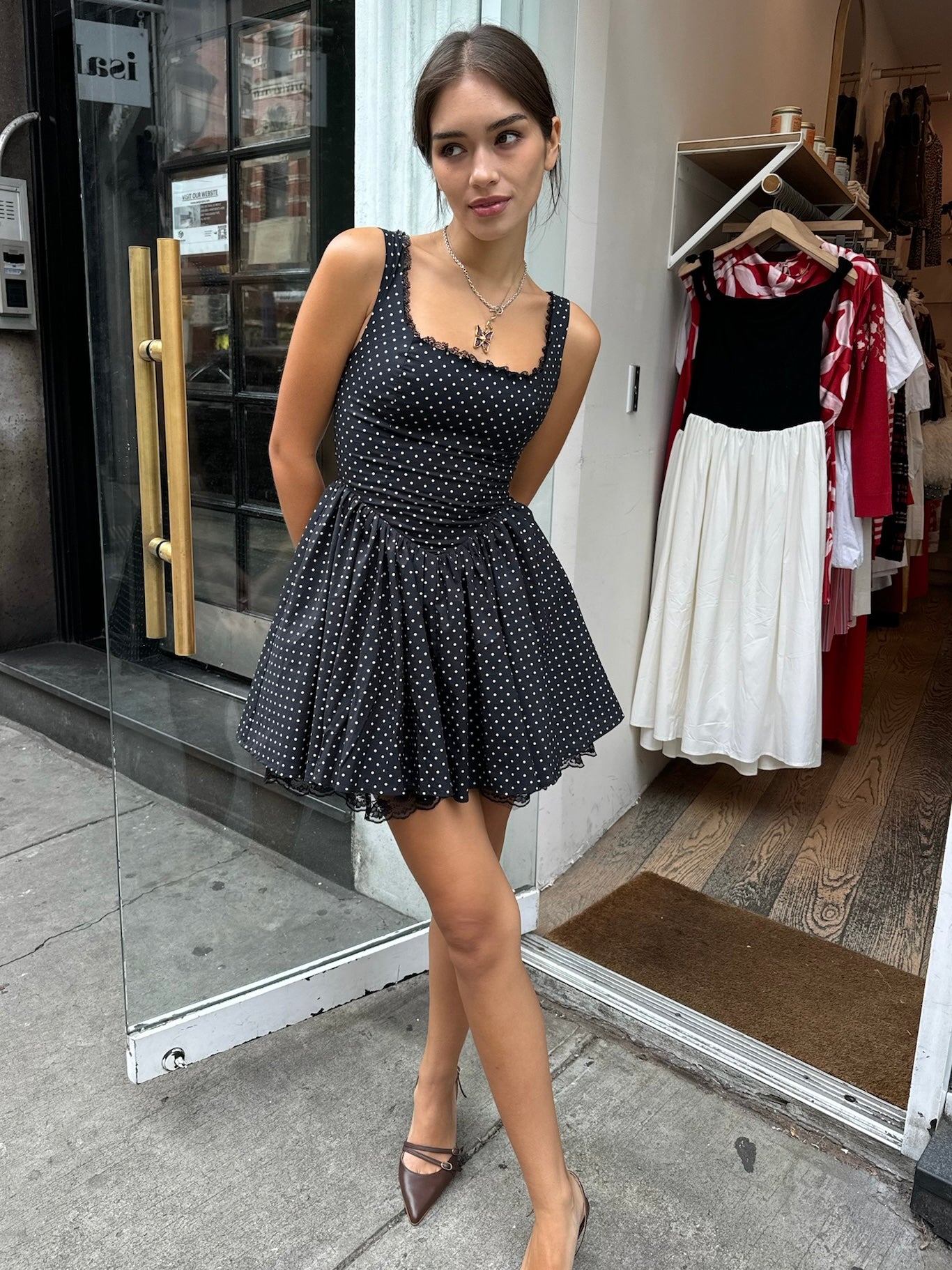 Giovanna Mini Dress in Black Polka Dot