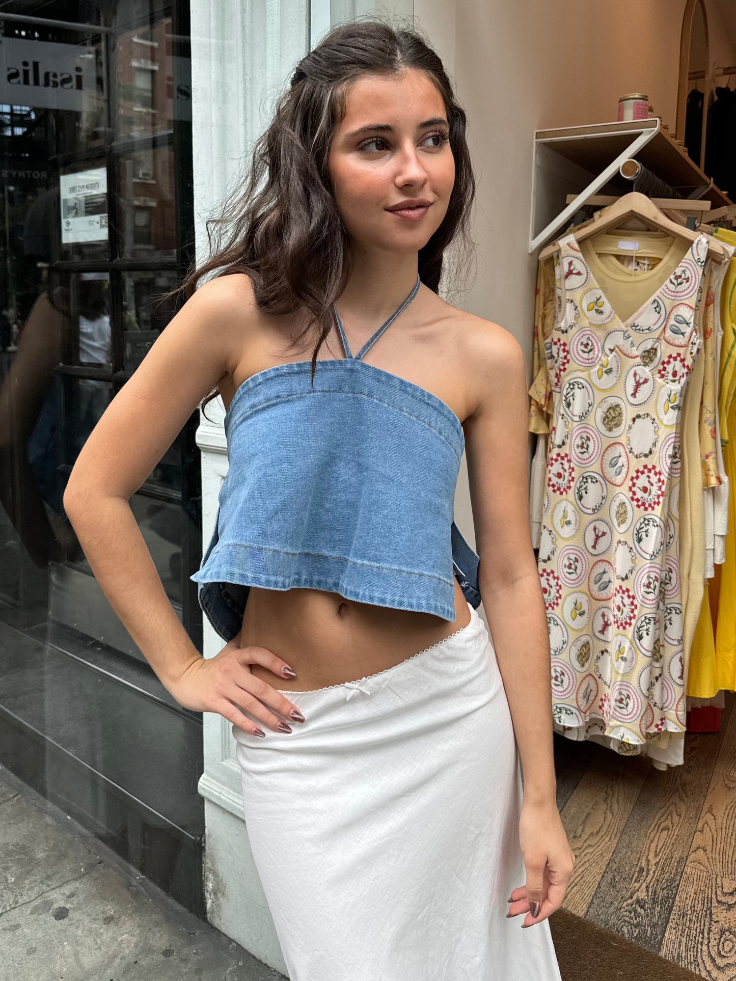 Deb Halter Top in Denim