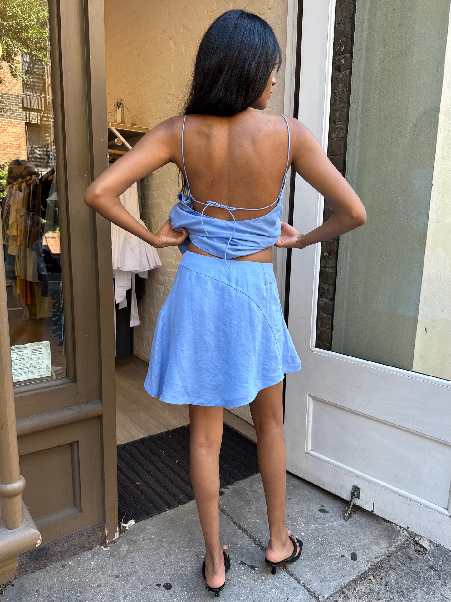 Antibes Asymmetrical Mini Skirt in Mid Blue