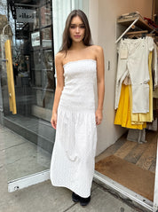 Hempstead Smocked Tube Dress in White Eyelet