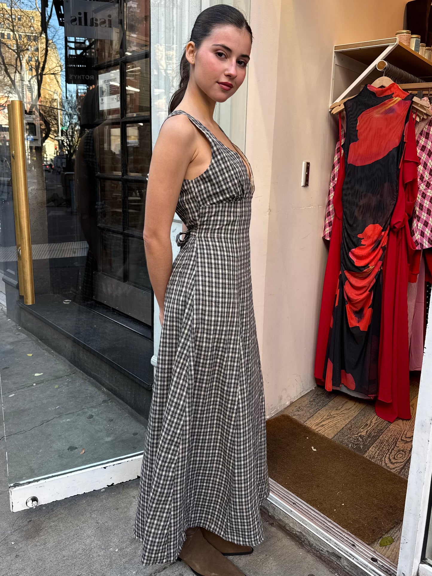 Tucker Maxi Dress in Black Plaid