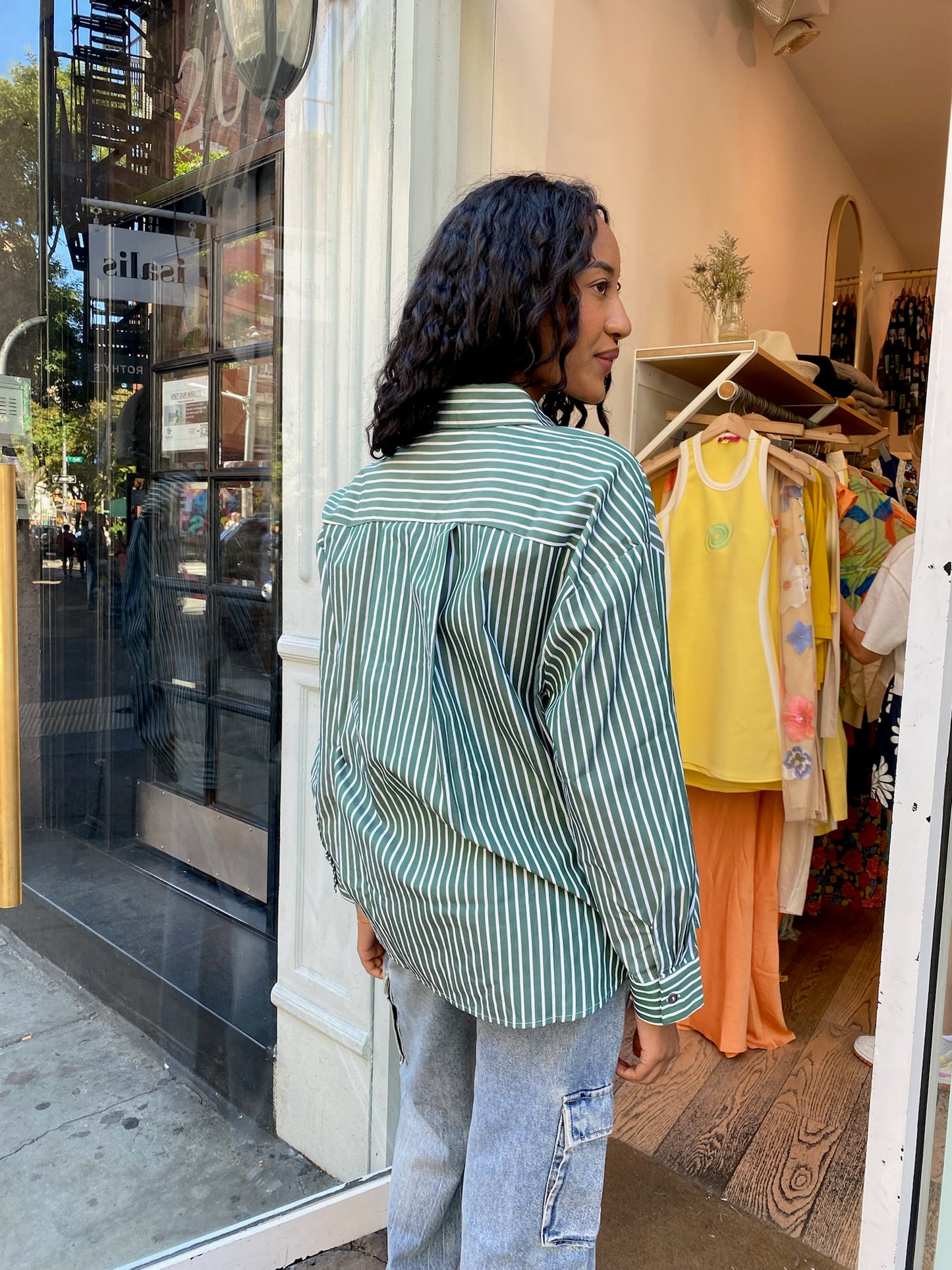 Spearmint Striped Button Down in Green