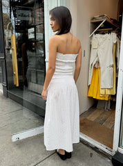 Hempstead Smocked Tube Dress in White Eyelet