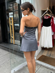 Greta Belt Tube Mini Dress in Grey