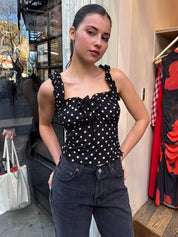 Raquel Ruffle Top in Black Polka Dot