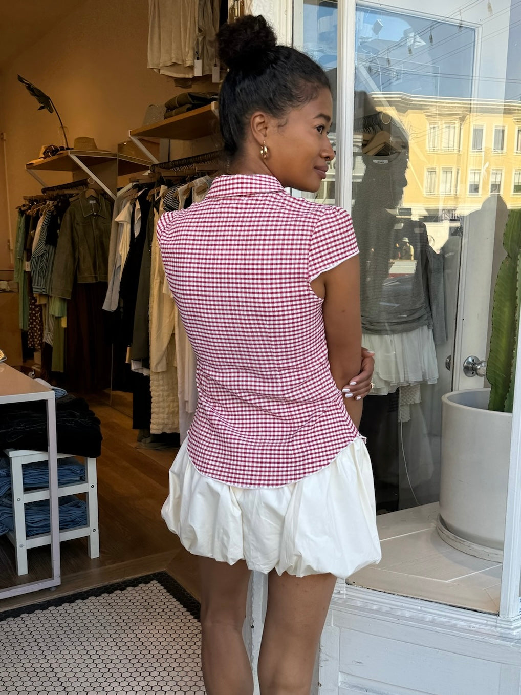 Oceano Gingham Top in Cherry