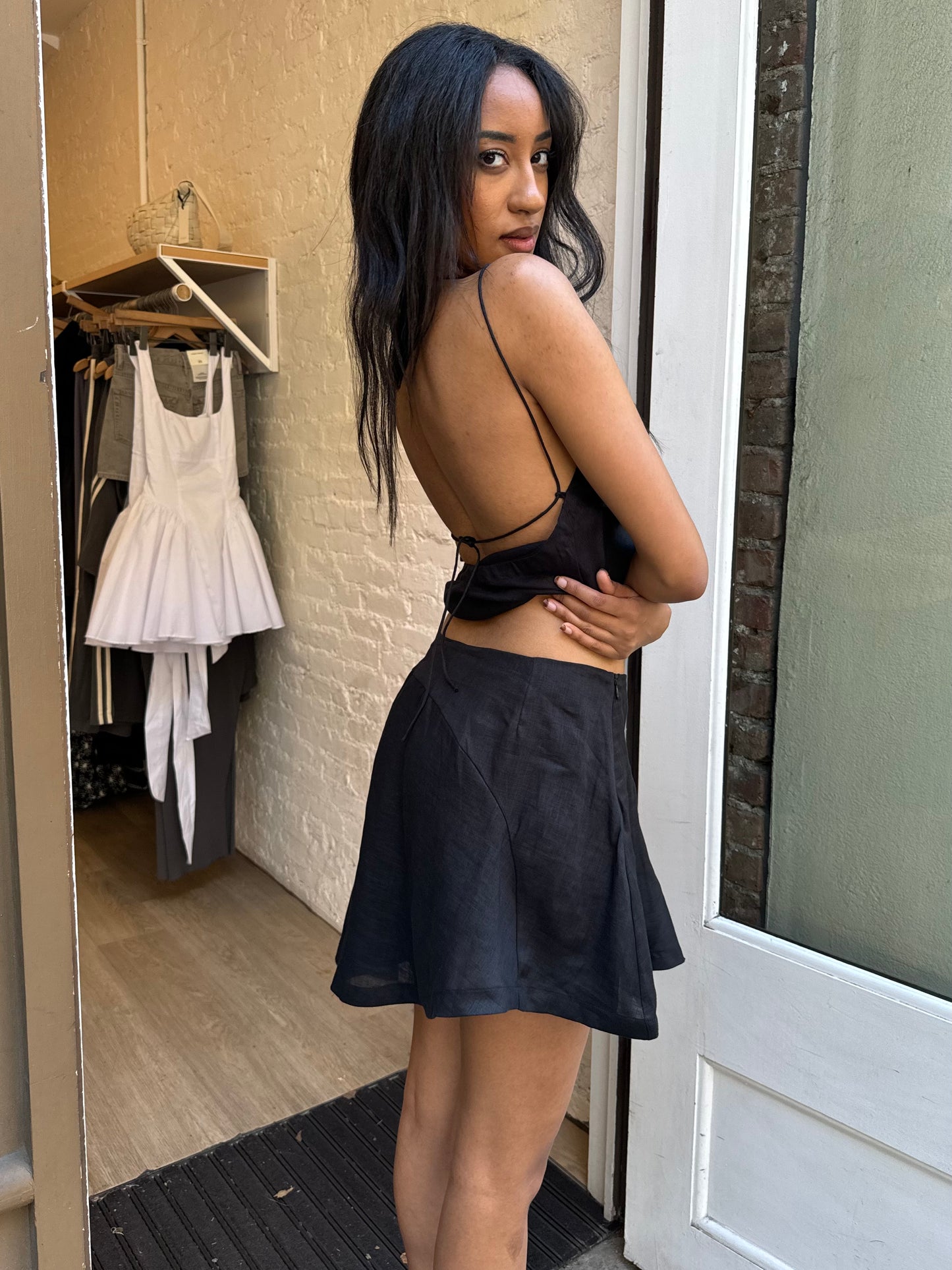 Antibes Asymmetrical Mini Skirt in Black