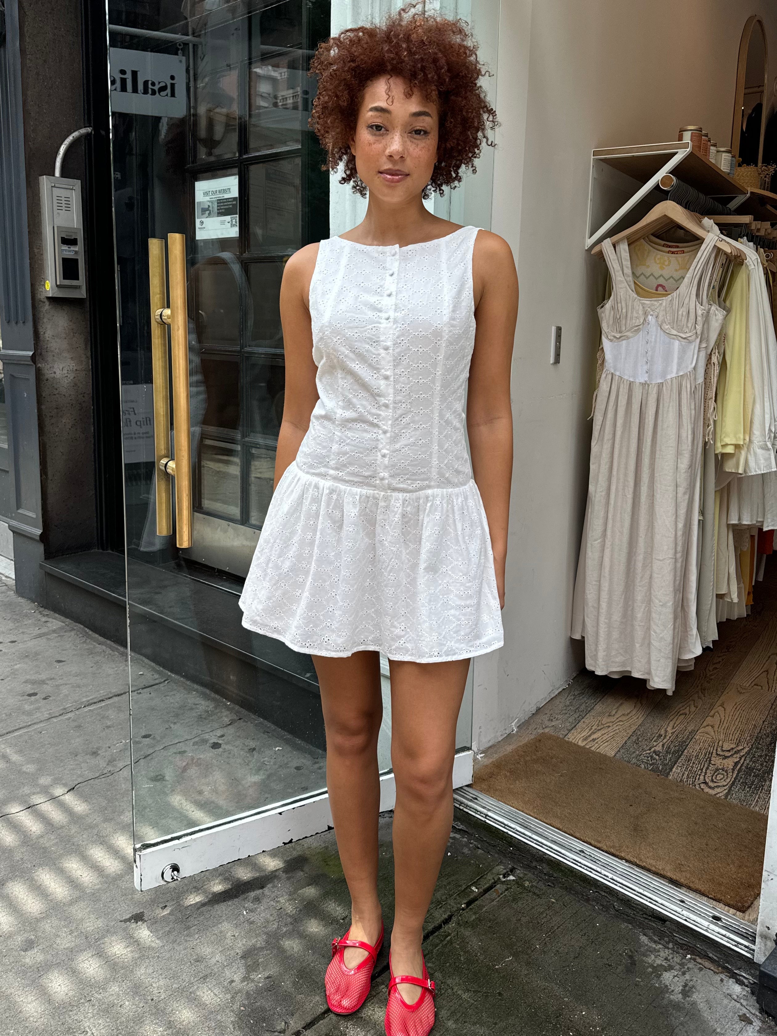 Simi Eyelet Tank Dress in Off-White