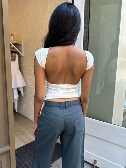 Josie Open Back Top in Off White