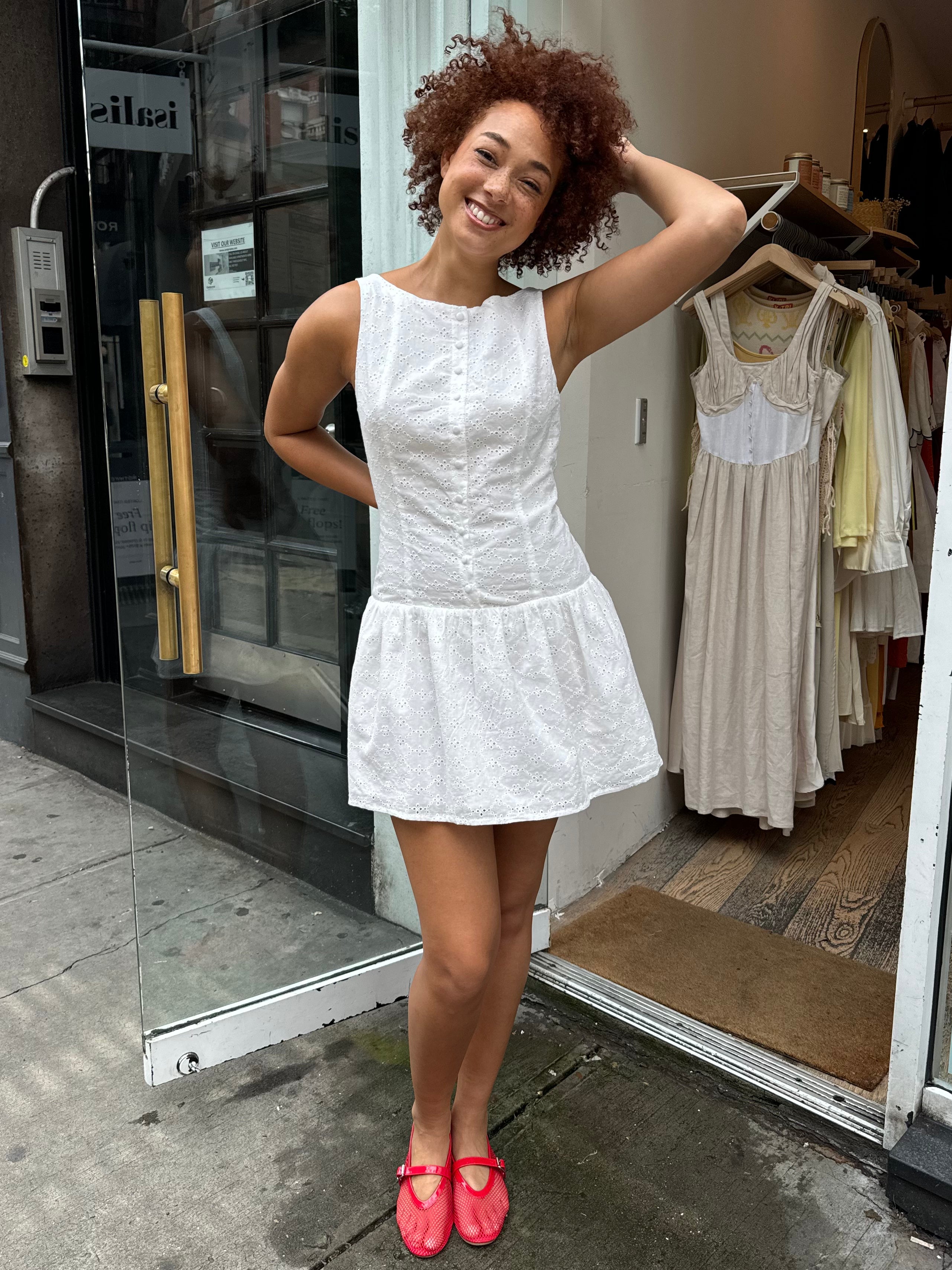 Simi Eyelet Tank Dress in Off-White