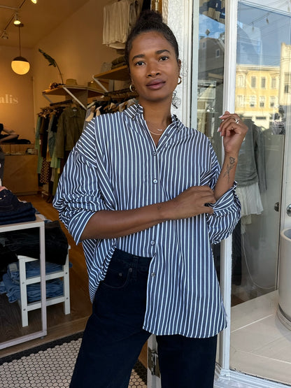 Spearmint Striped Button Down in B&W