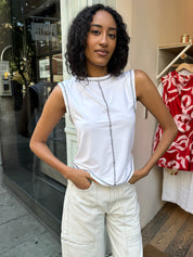 Mott Contrast Stitch Tank in White