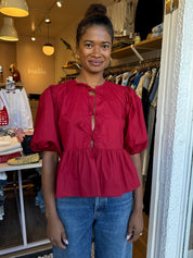 Smith Poplin Top in Dark Scarlet