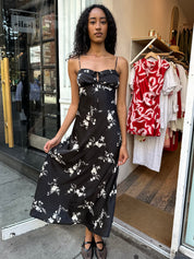 Tessa Floral Midi Dress in Black