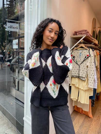 Grannie Vintage Floral Sweater in Black