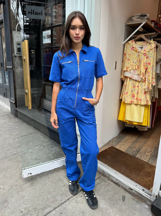 Danny Short Sleeve Boilersuit in Cobalt