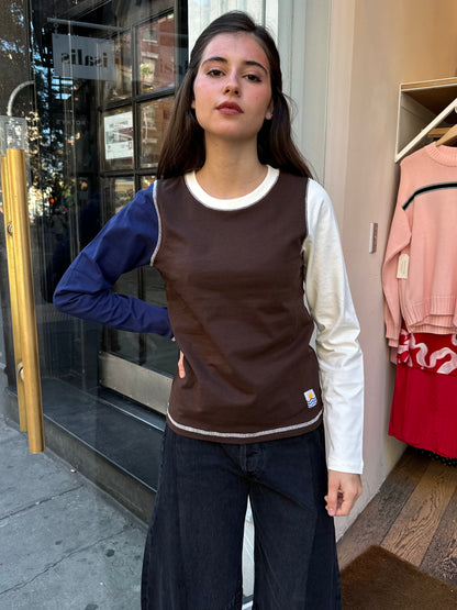 Luca Longsleeve Top in Chocolate Patchwork