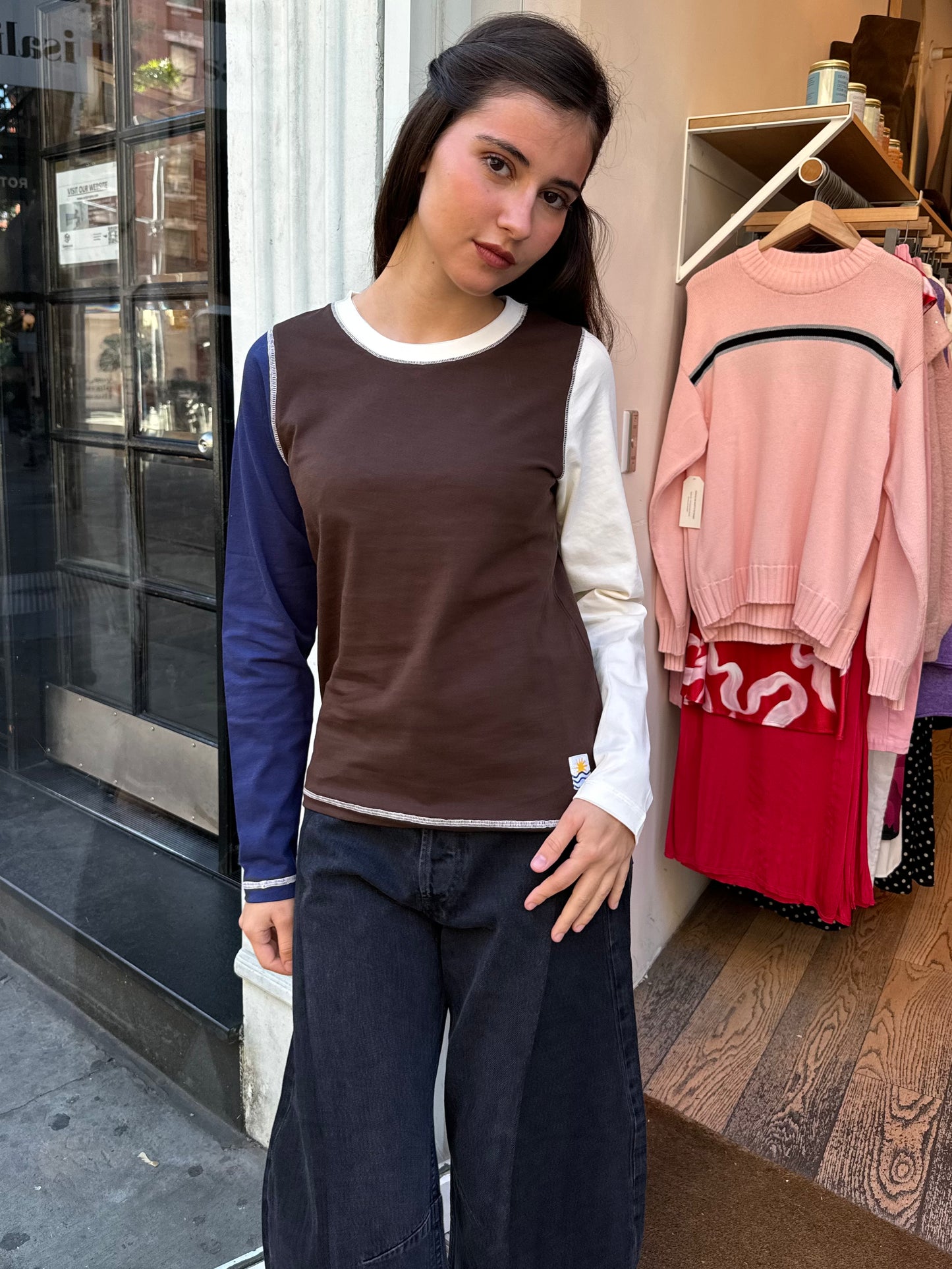 Luca Longsleeve Top in Chocolate Patchwork