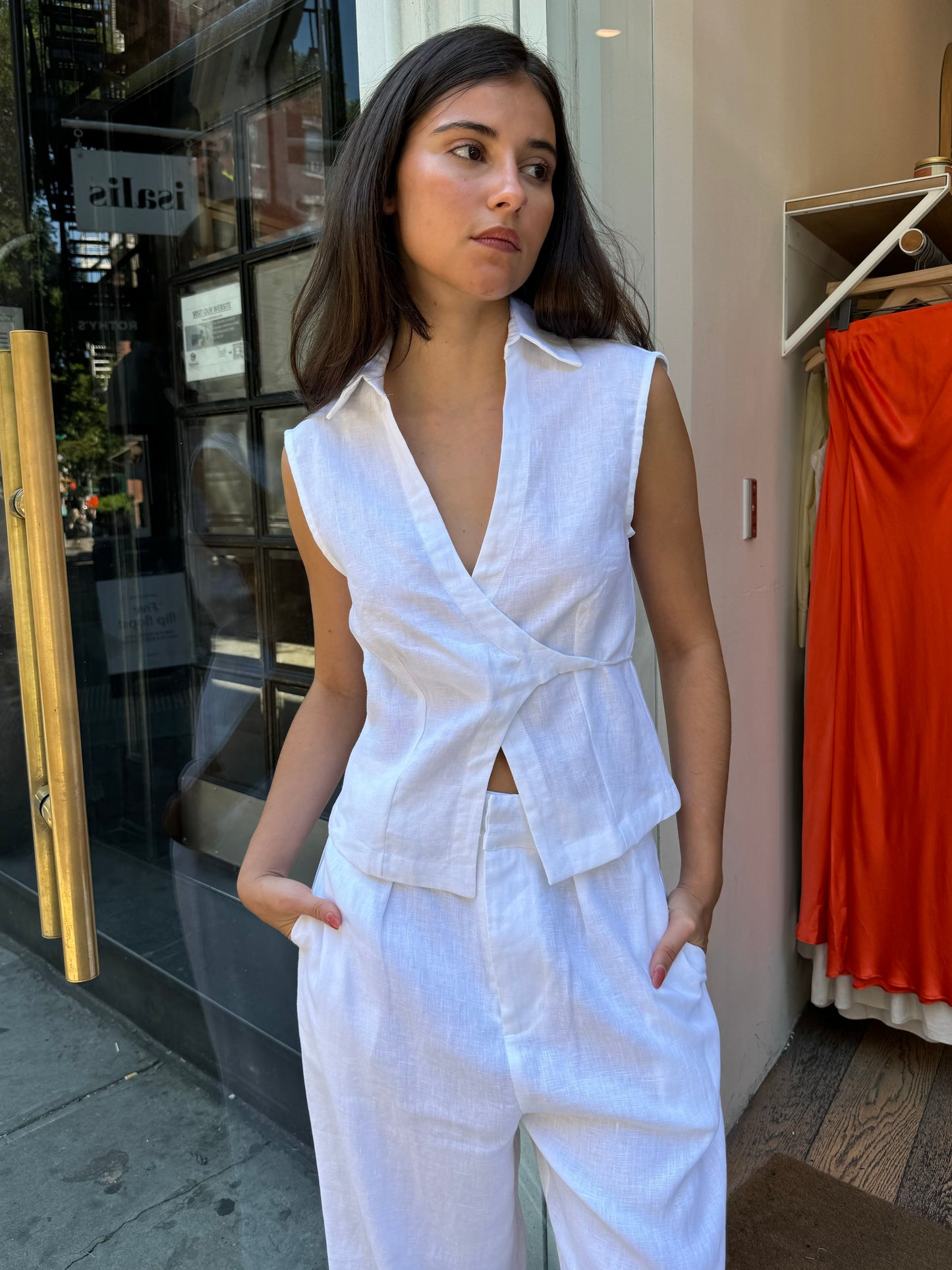 Antibes Sleeveless Wrap Shirt in White