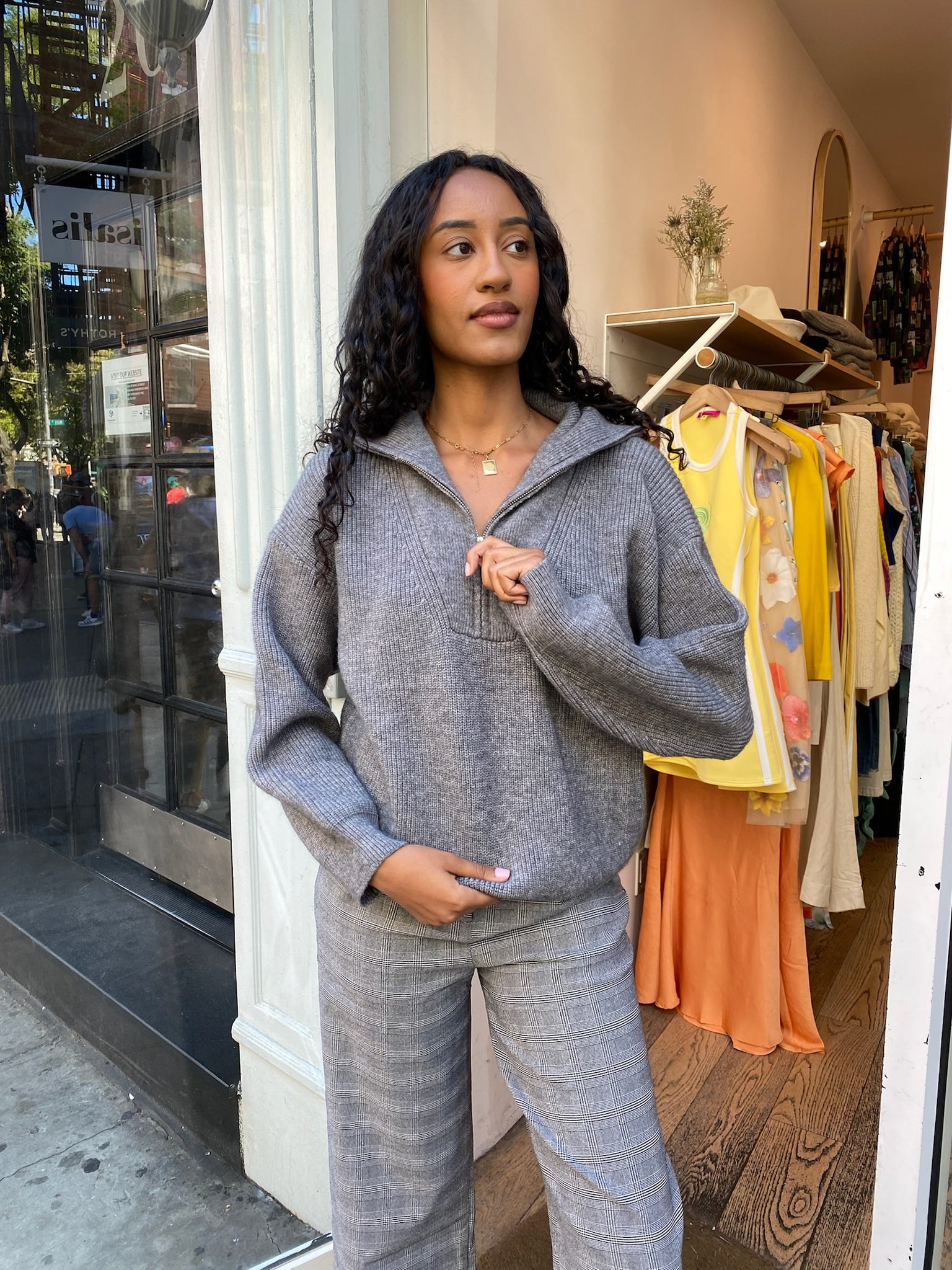 Teya Half Zip Rib Knit in Heather Grey – Isalis