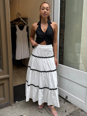 Vixen Stitch Maxi Skirt in White Black