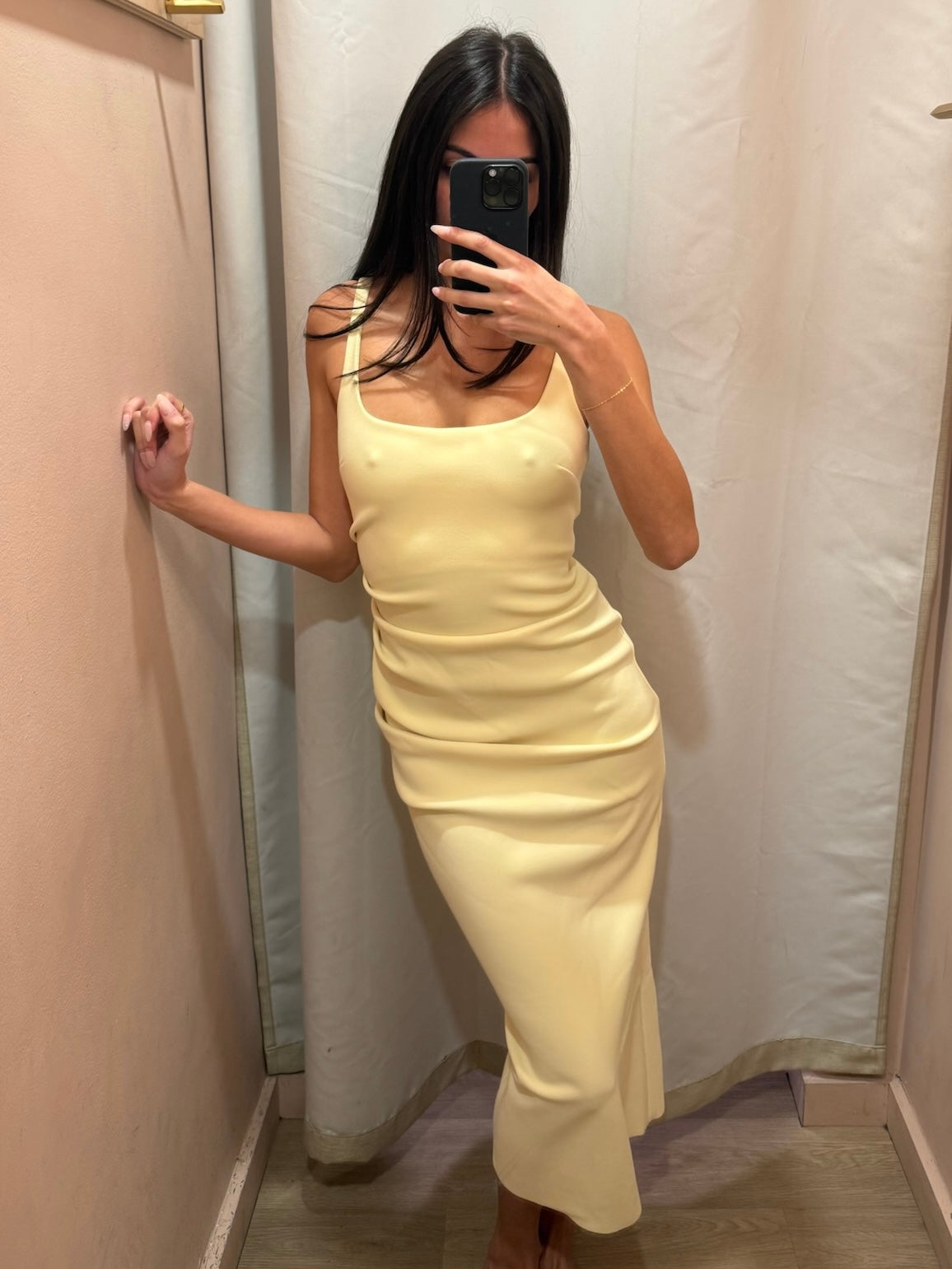 Karina Tuck Midi Dress in Ice Yellow