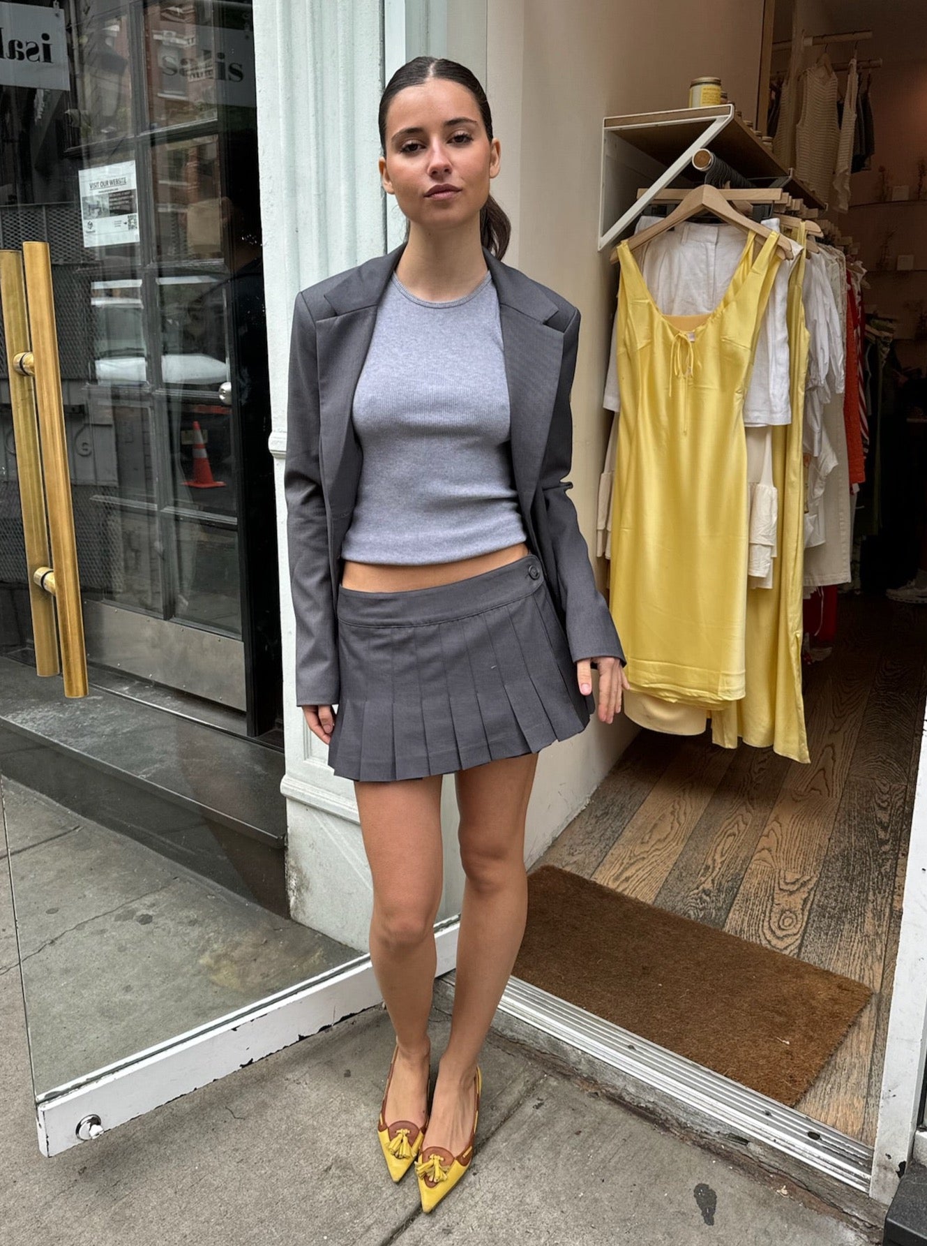 Lyneth Pleated Mini Skirt in Stone Grey