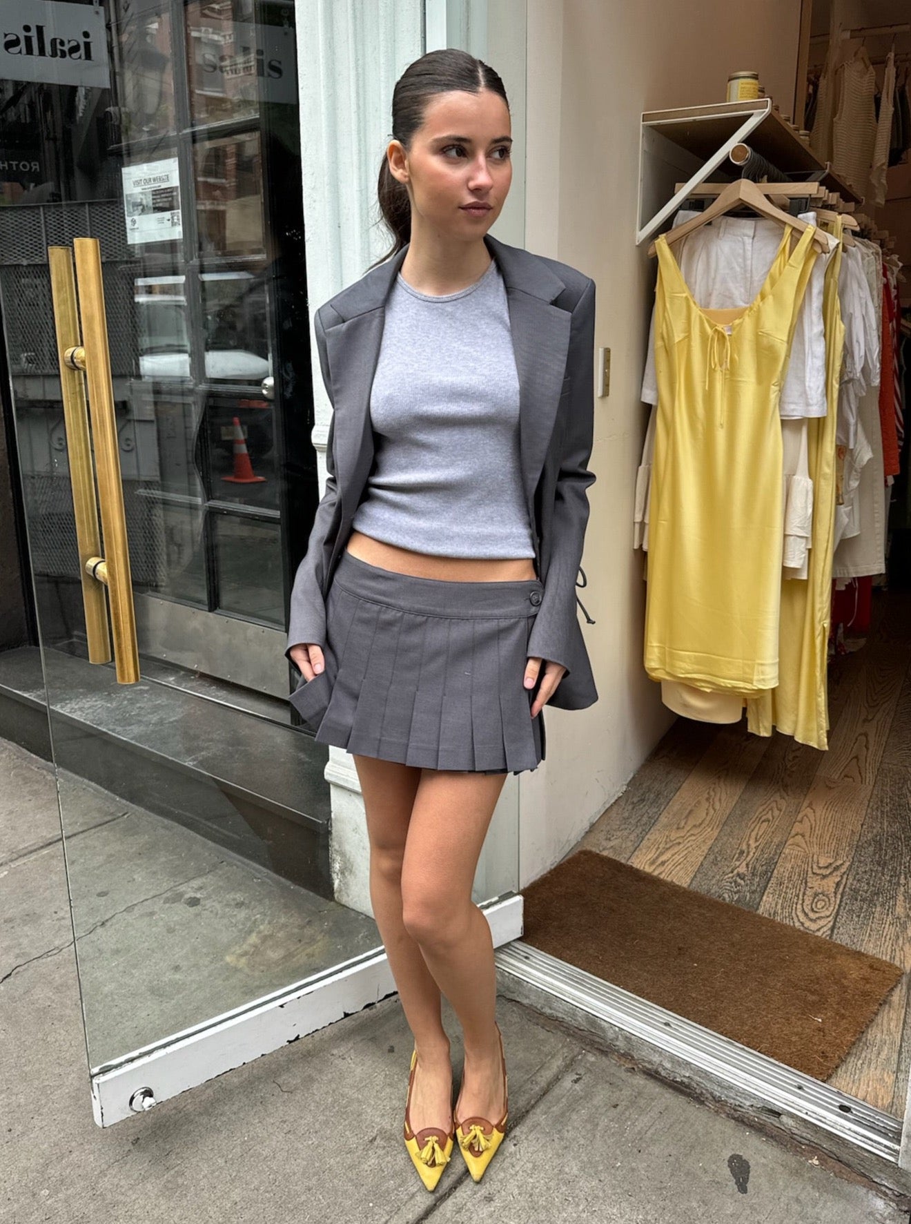 Lyneth Pleated Mini Skirt in Stone Grey