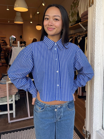 Duncan Striped Button Up in Blue White