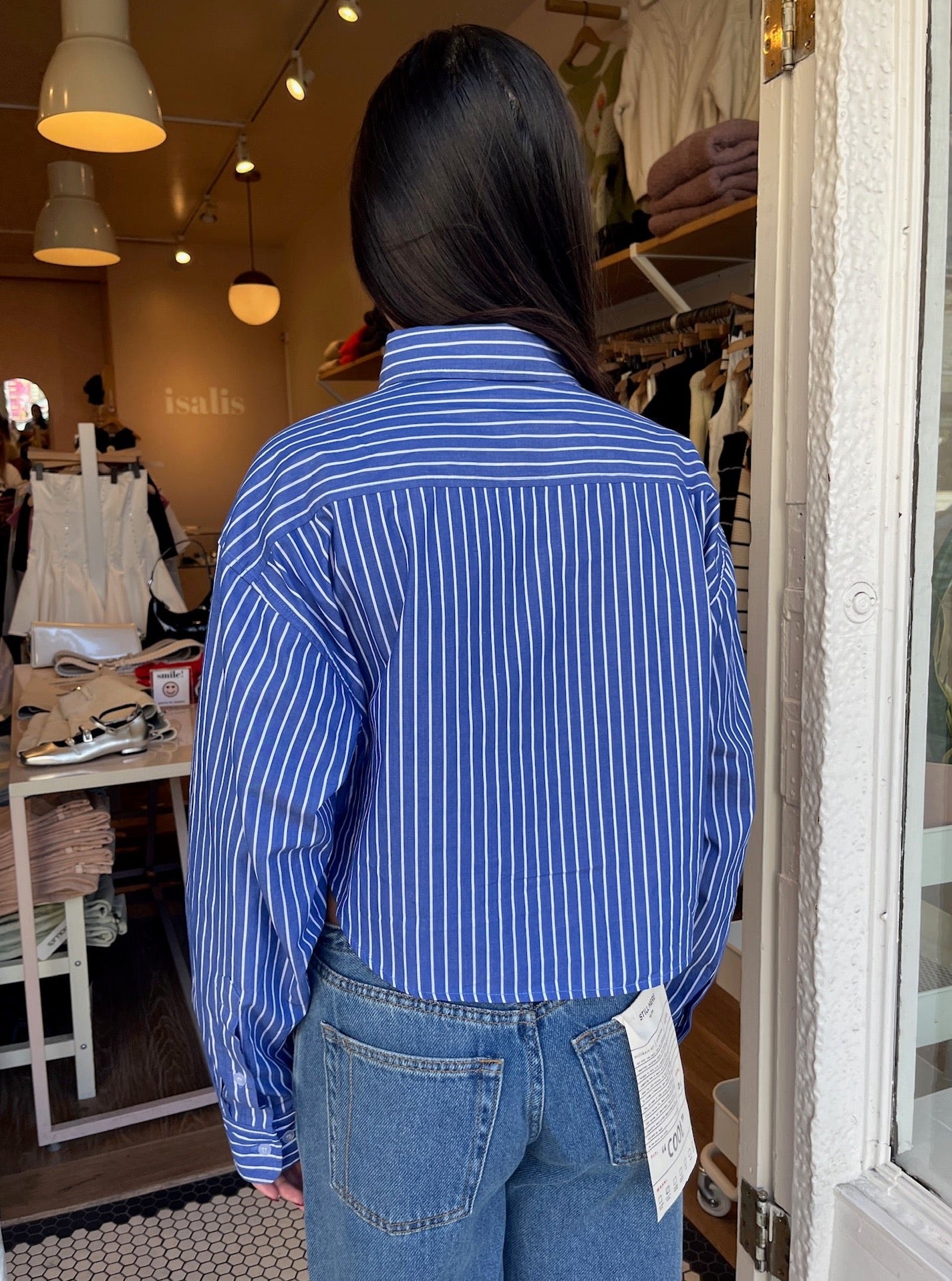 Duncan Striped Button Up in Blue White