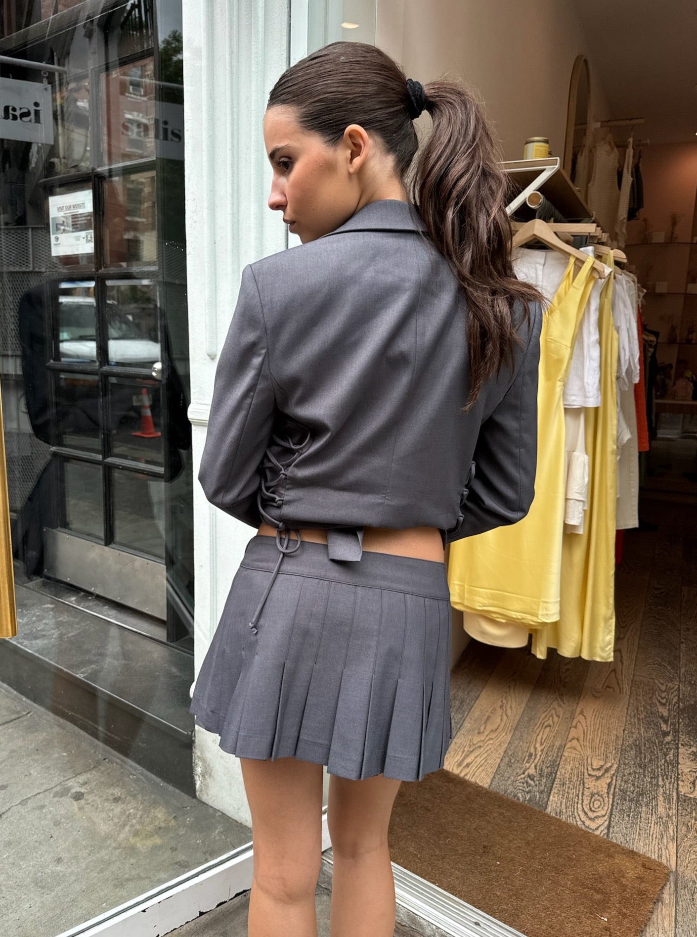 Lyneth Pleated Mini Skirt in Stone Grey