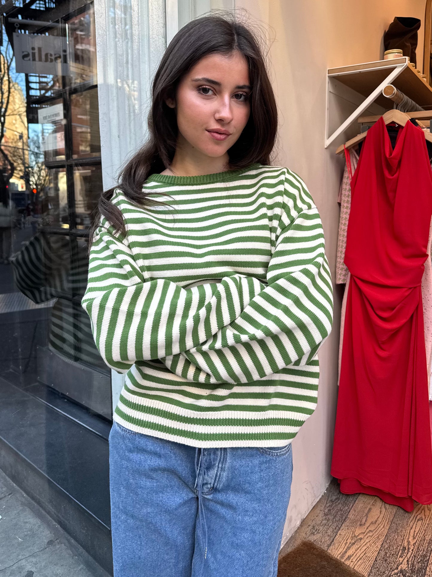 I Can't Believe It's Not Vintage Crewneck in Green Stripe