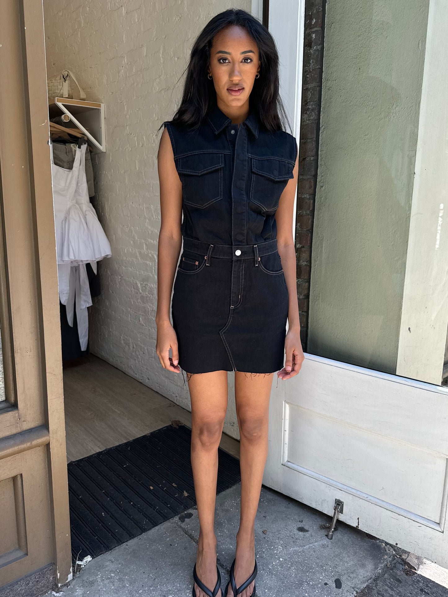 Julia Denim Mini Dress in Noir