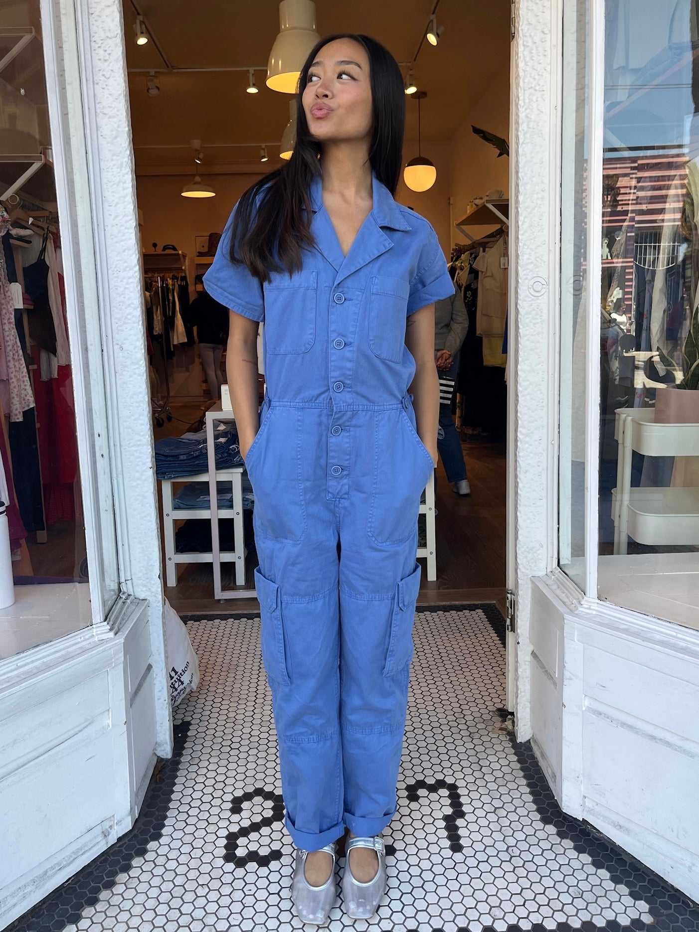 Grover Cargo Jumpsuit in Ocean Blue