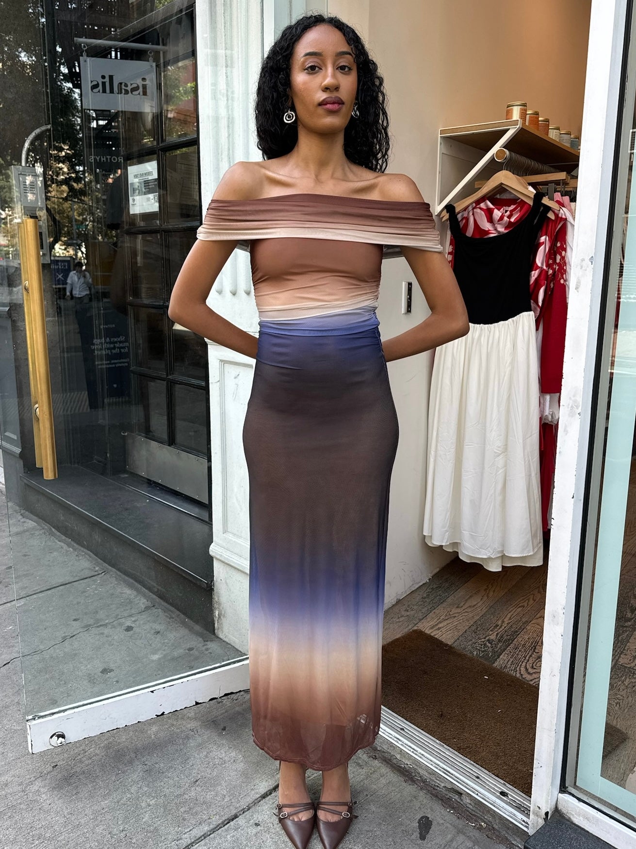 Moscone Off-Shoulder Dress in Navy Ombre