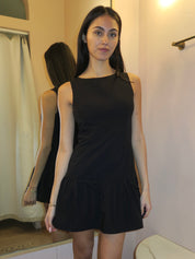 Evelyn Drop Waist Mini Dress in Black