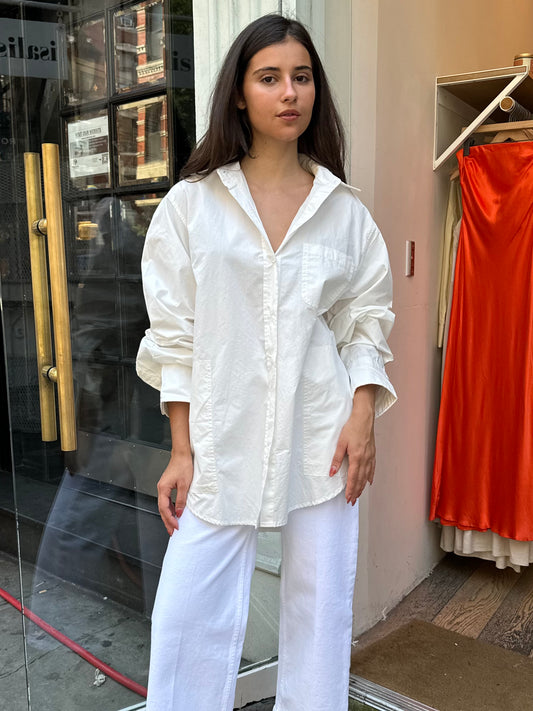 Emery Poplin Button Up Top in White