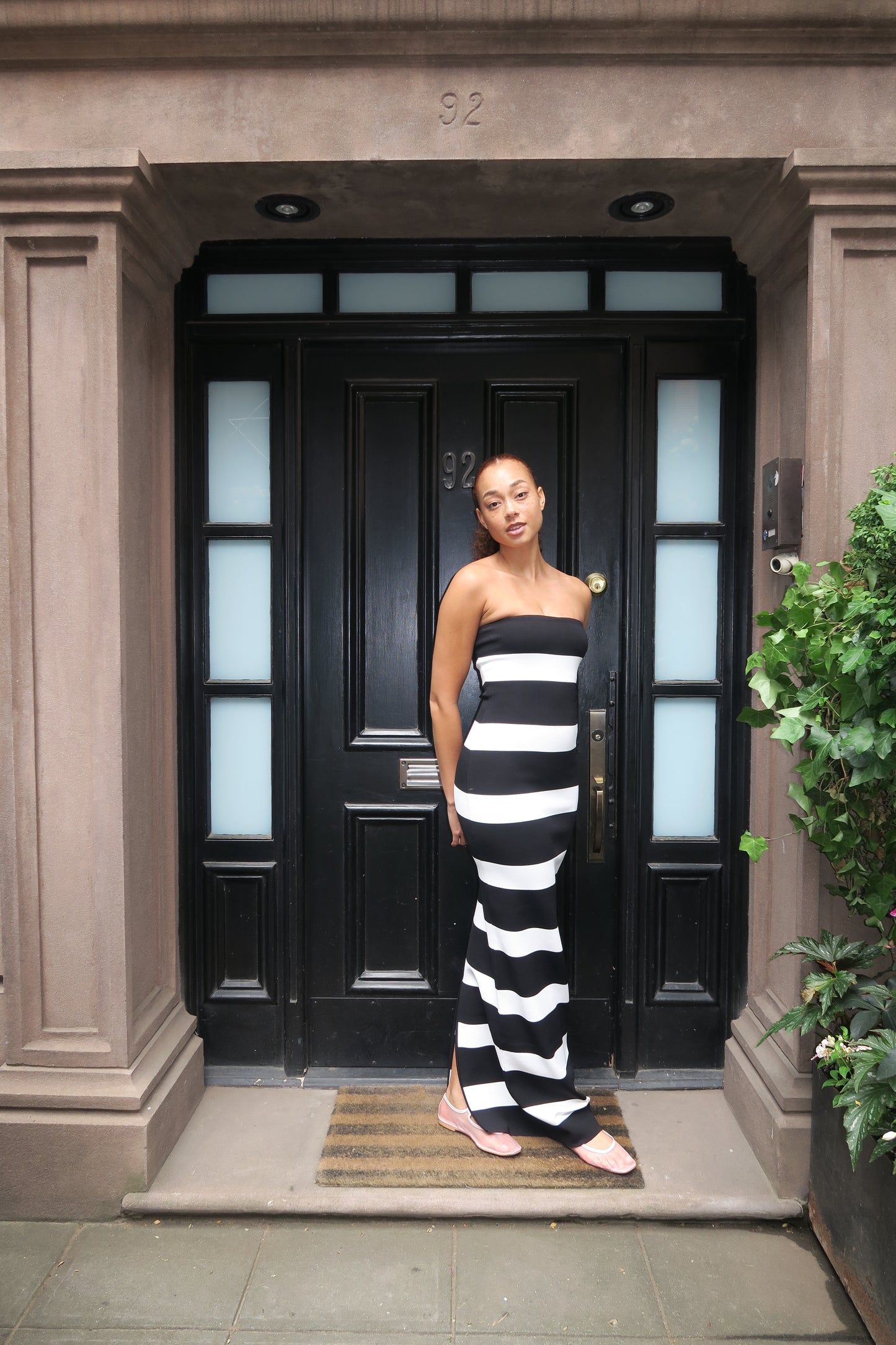 Lehua Knit Dress in Black and White Stripe