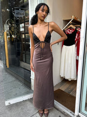 Marilyn Maxi Tie Dress in Brown