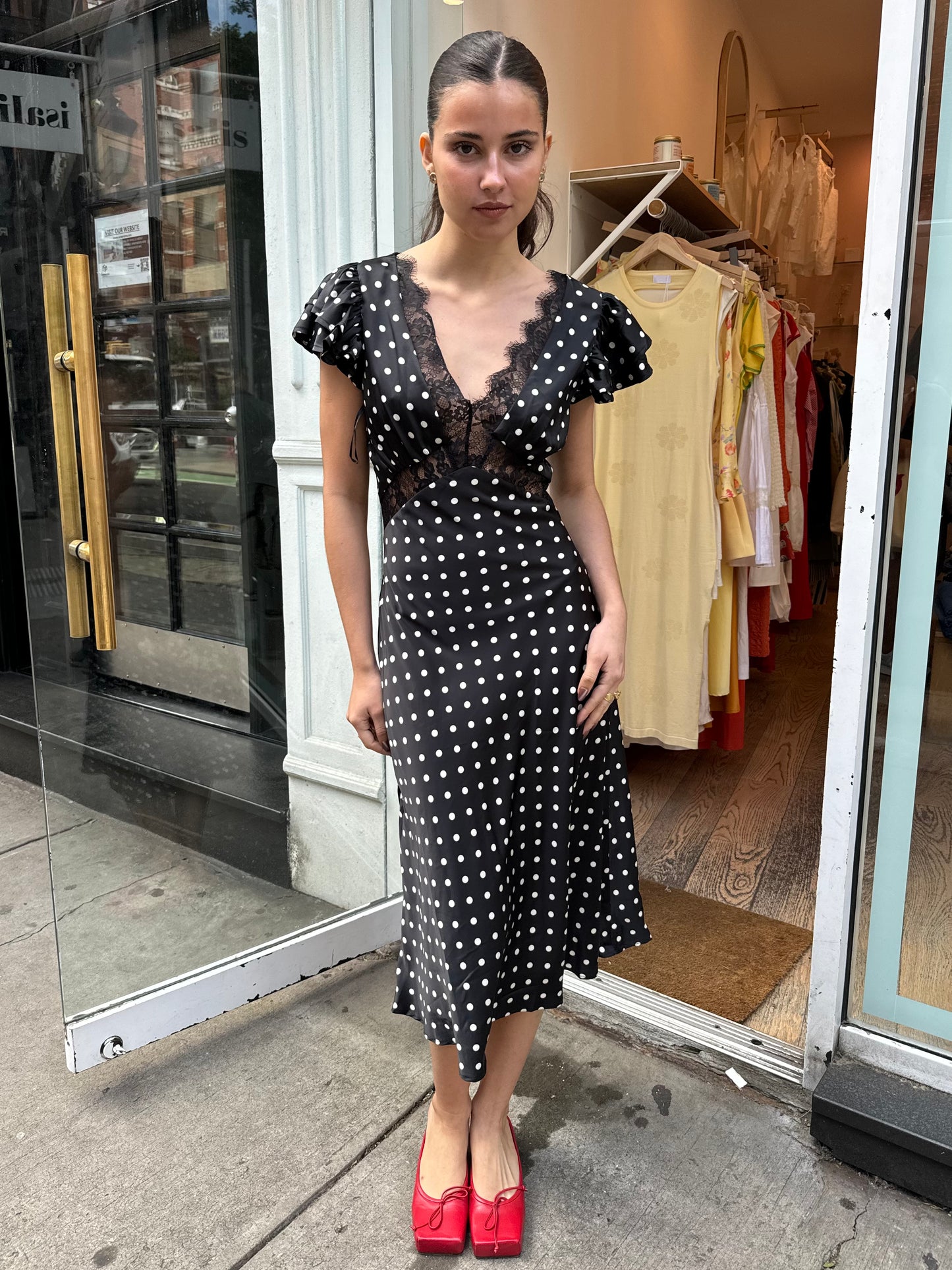 Susie Polka Dot Midi Dress in Black