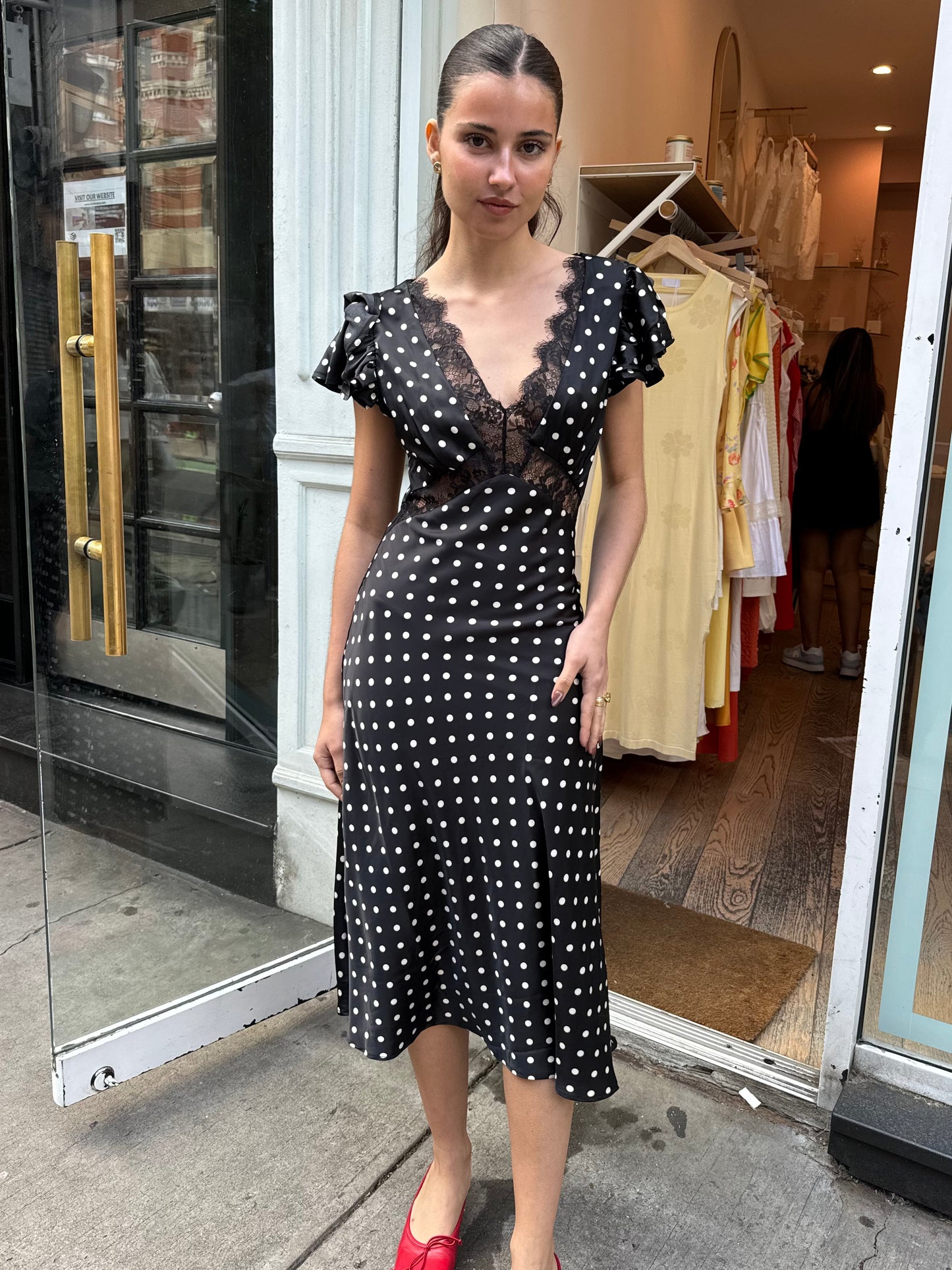 Susie Polka Dot Midi Dress in Black