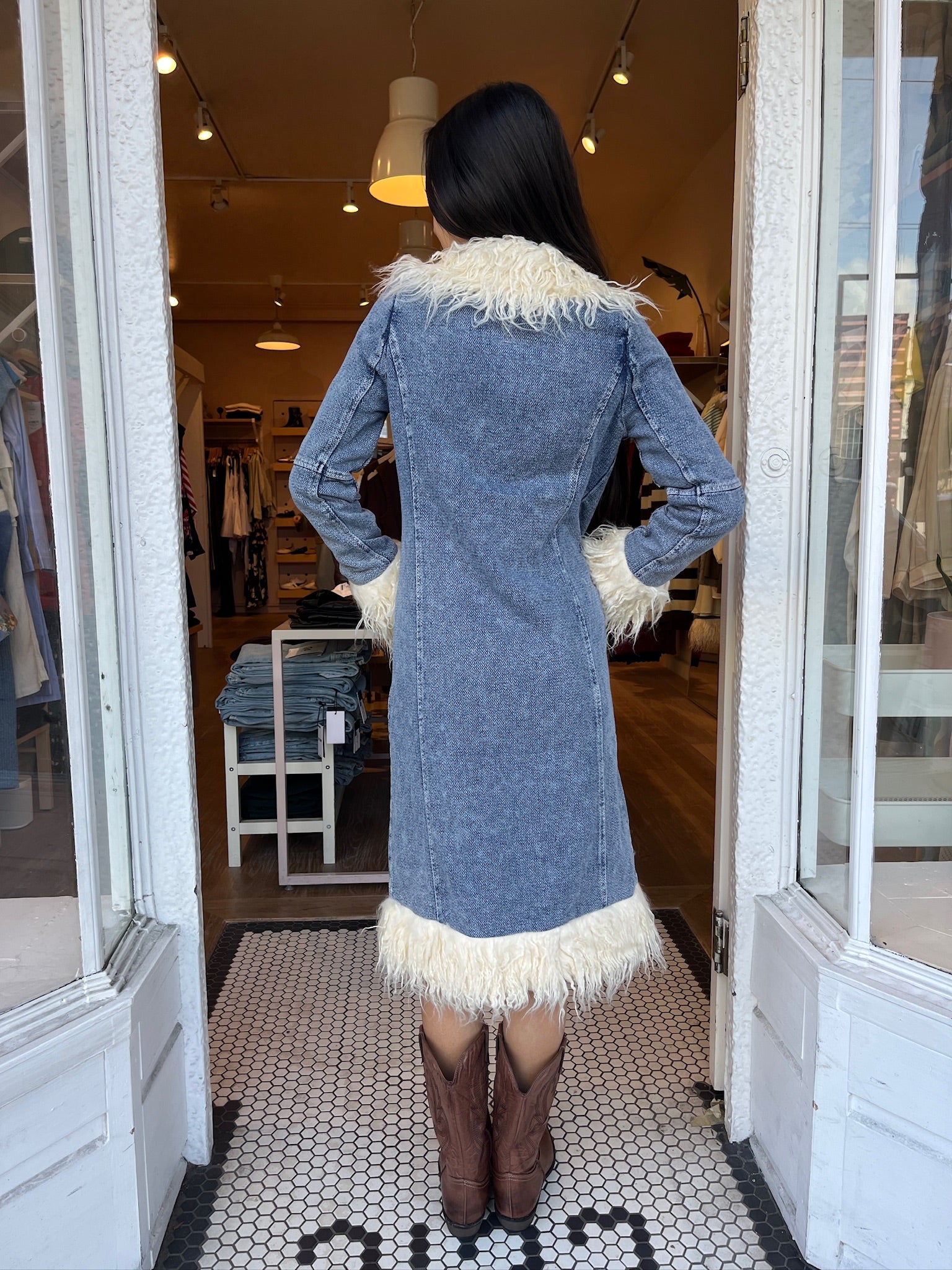 Groove Faux Fur Jacket in Indigo